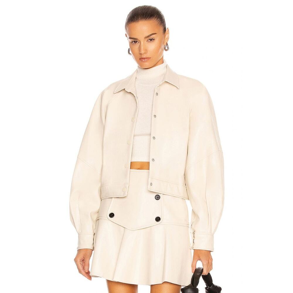 Alexis Faux Leather Snap Front Crop Ceci Jacket Ivory Women's Size Medium